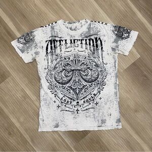 Y2K Affliction White and Black Graphic Short Sleeve Tee